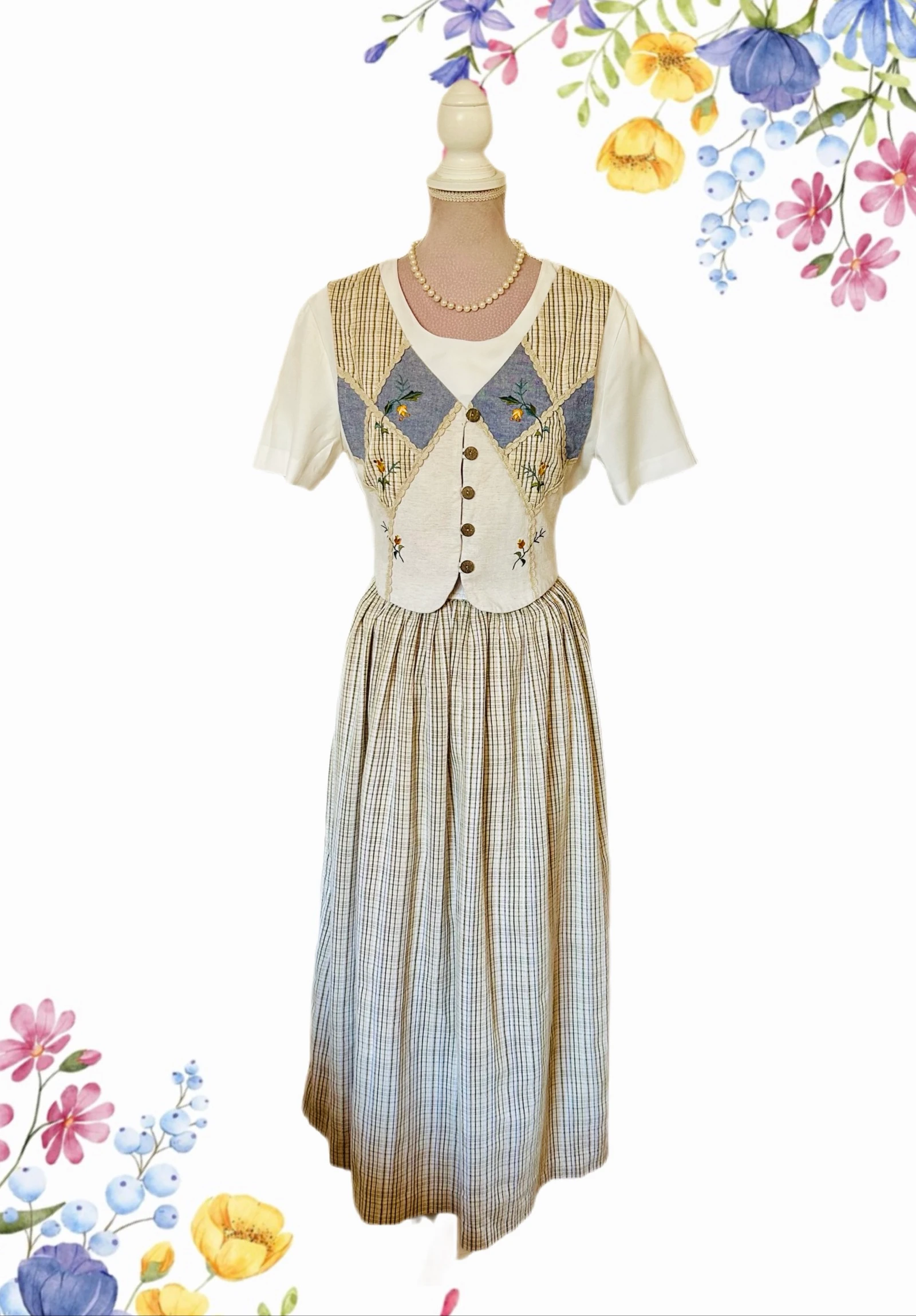 🌿🌻Robe vintage broderie champêtre cottagecore folk embroidered country dress 36/38🌻🌿 – photo 4